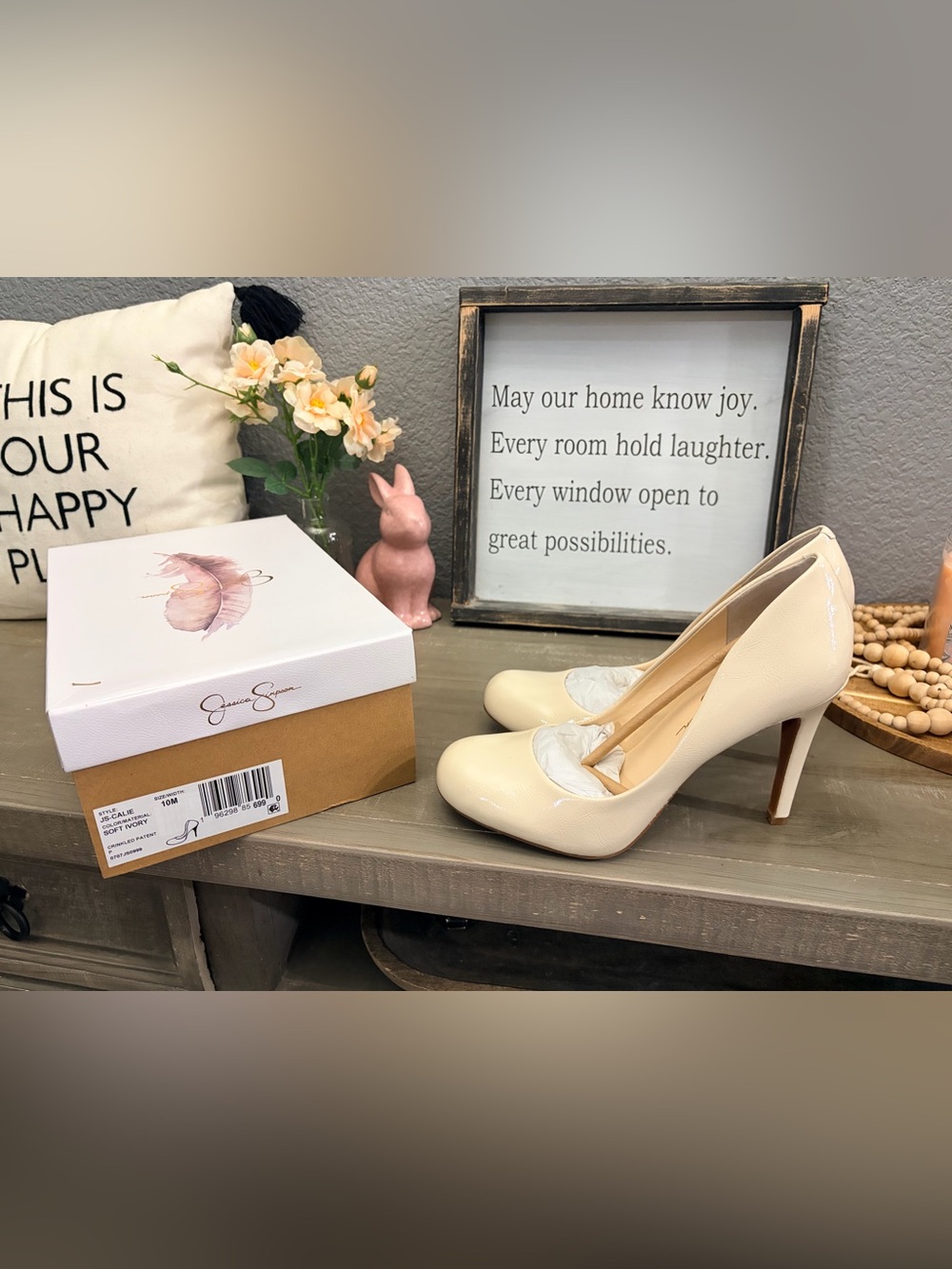 Jessica Simpson Cream Patent Round-Toe Pumps - Picture 2 of 3